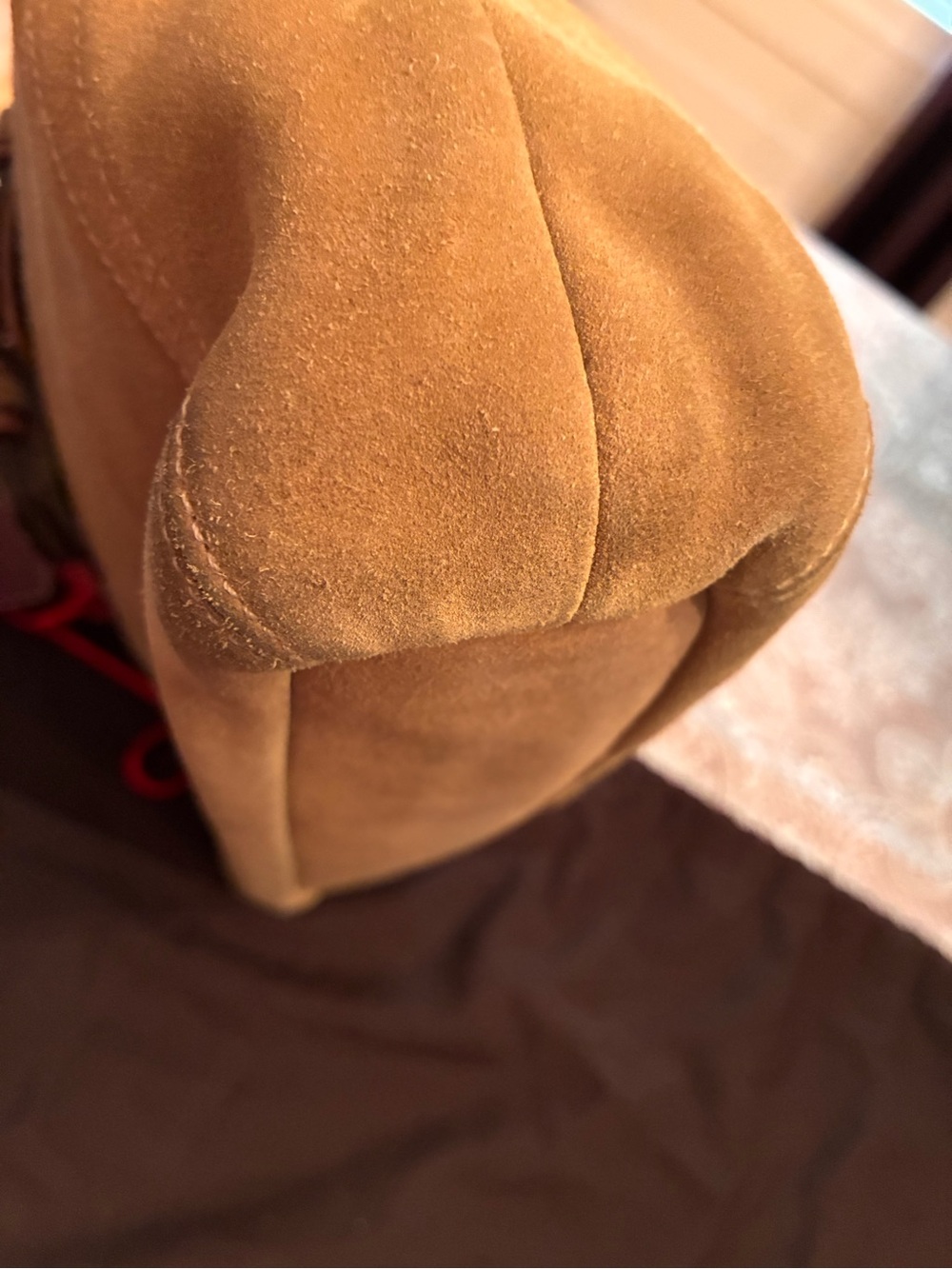 Vintage Coach Suede Hobo Bag in Tan with Burgundy Strap + Coach Suede Care Kit - Picture 13 of 14